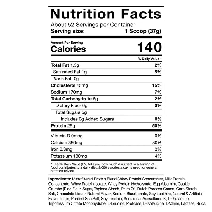 MusclePharm Combat Protein Powder nutrition facts label