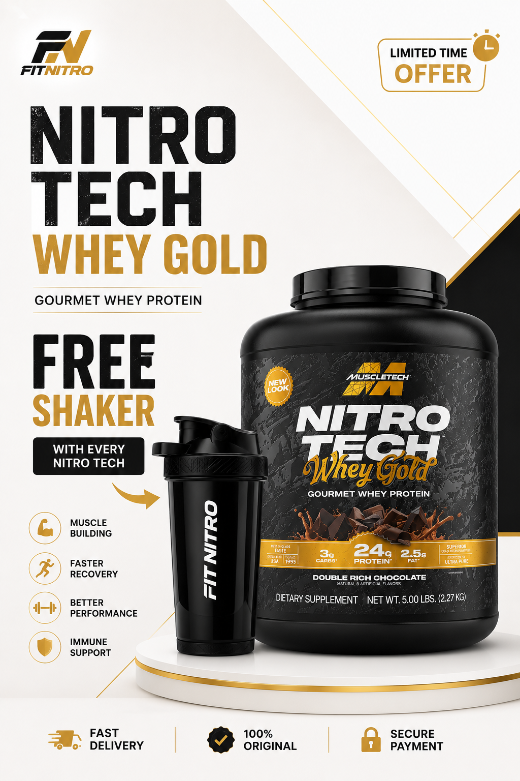 MuscleTech Nitro Tech Whey Gold – 5 lbs