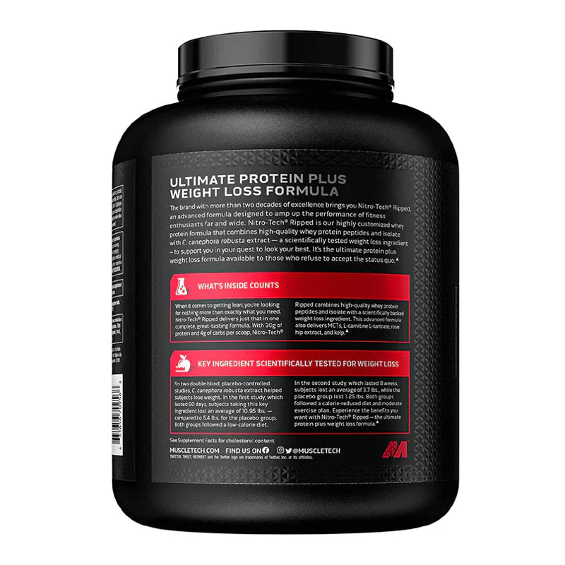 MuscleTech Nitro-Tech Ripped Chocolate 4lbs container back