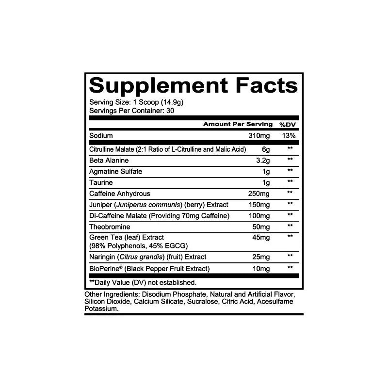 Redcon1 Total War Pre-Workout nutrition facts label