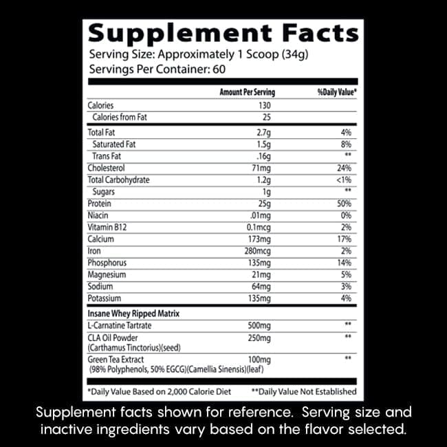 Insane Labz Insane Whey Ripped nutrition panel