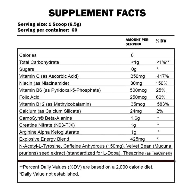 Cellucor C4 Original Pre-Workout nutrition facts label