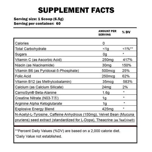 Cellucor C4 Original Pre-Workout nutrition facts label