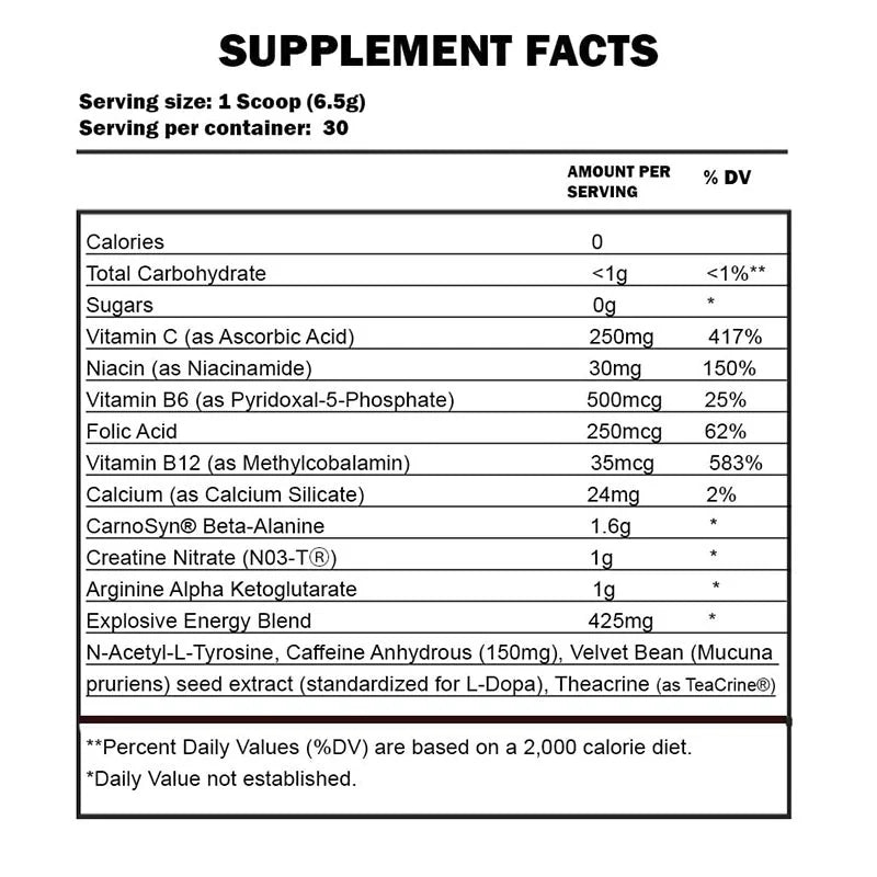 Cellucor C4 Original Pre-Workout nutrition facts label