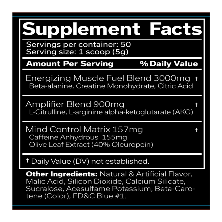 JNX Sports The Curse supplement facts label