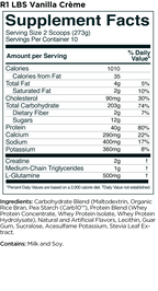 Rule 1 R1 Mass Gainer nutrition facts label