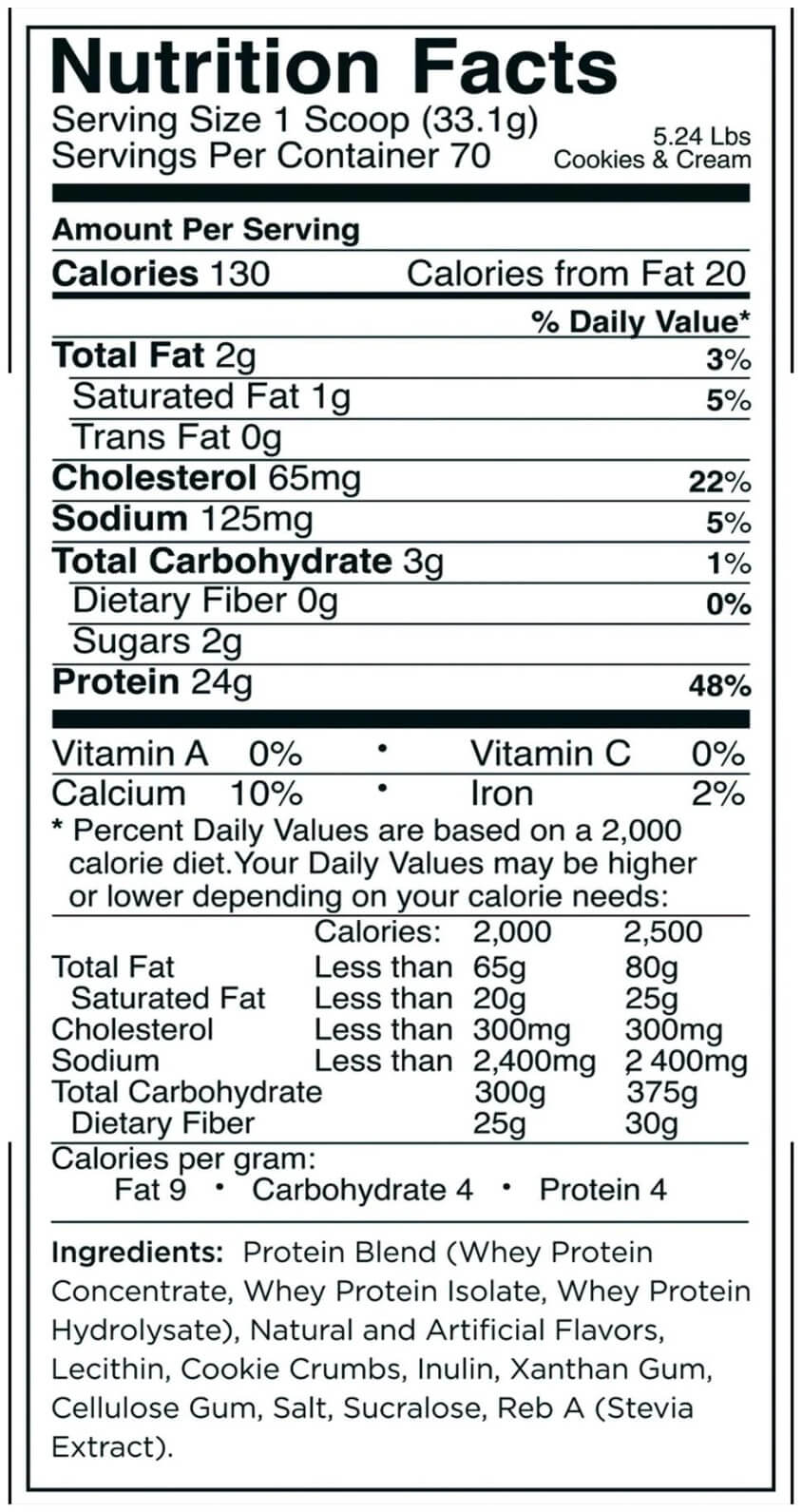 Rule 1 R1 Whey Blend Protein nutrition facts label
